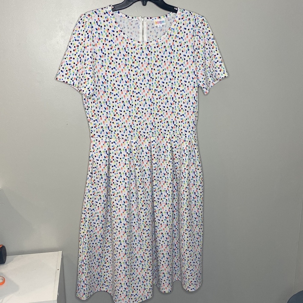 LuLaRoe Amelia Dress - White with Confetti Colors size XL